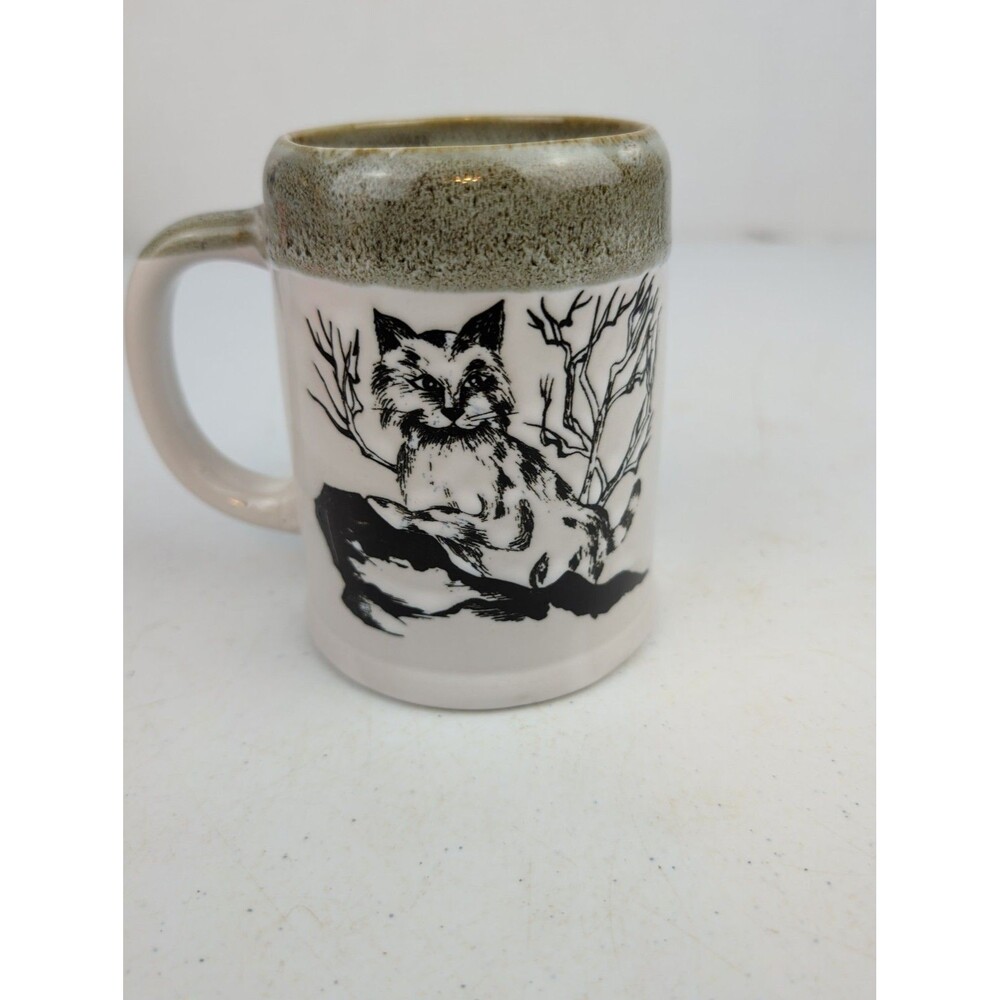Vintage Westwood Call of the Wild Cat Mug Stoneware Japan Bobcat Cabin Decor